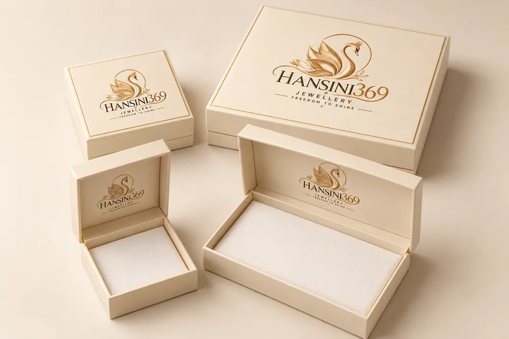 HANSINI369 Jewellery gift boxes in ivory with gold swan logo
